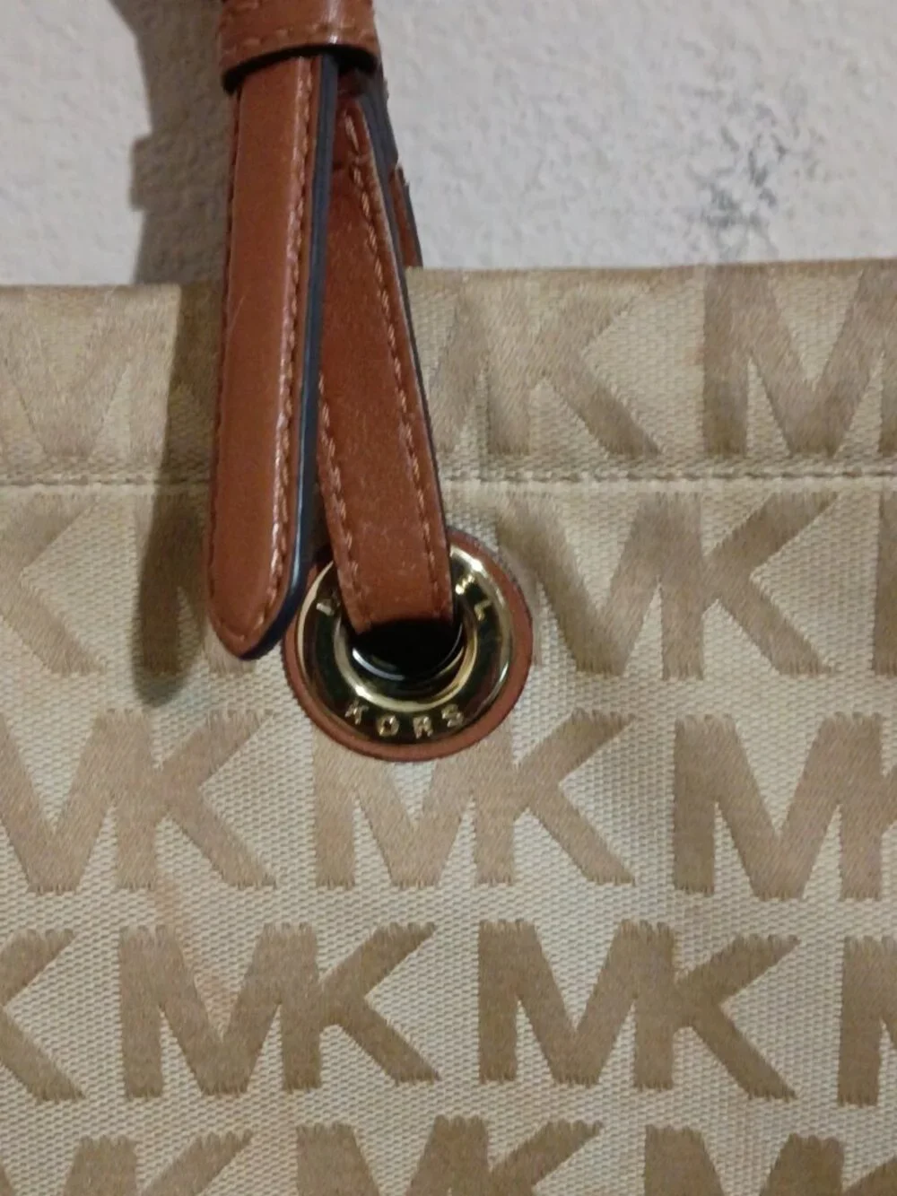 Michael Kors Jet Set Tote Signature Canvas Leather Handbag Camel